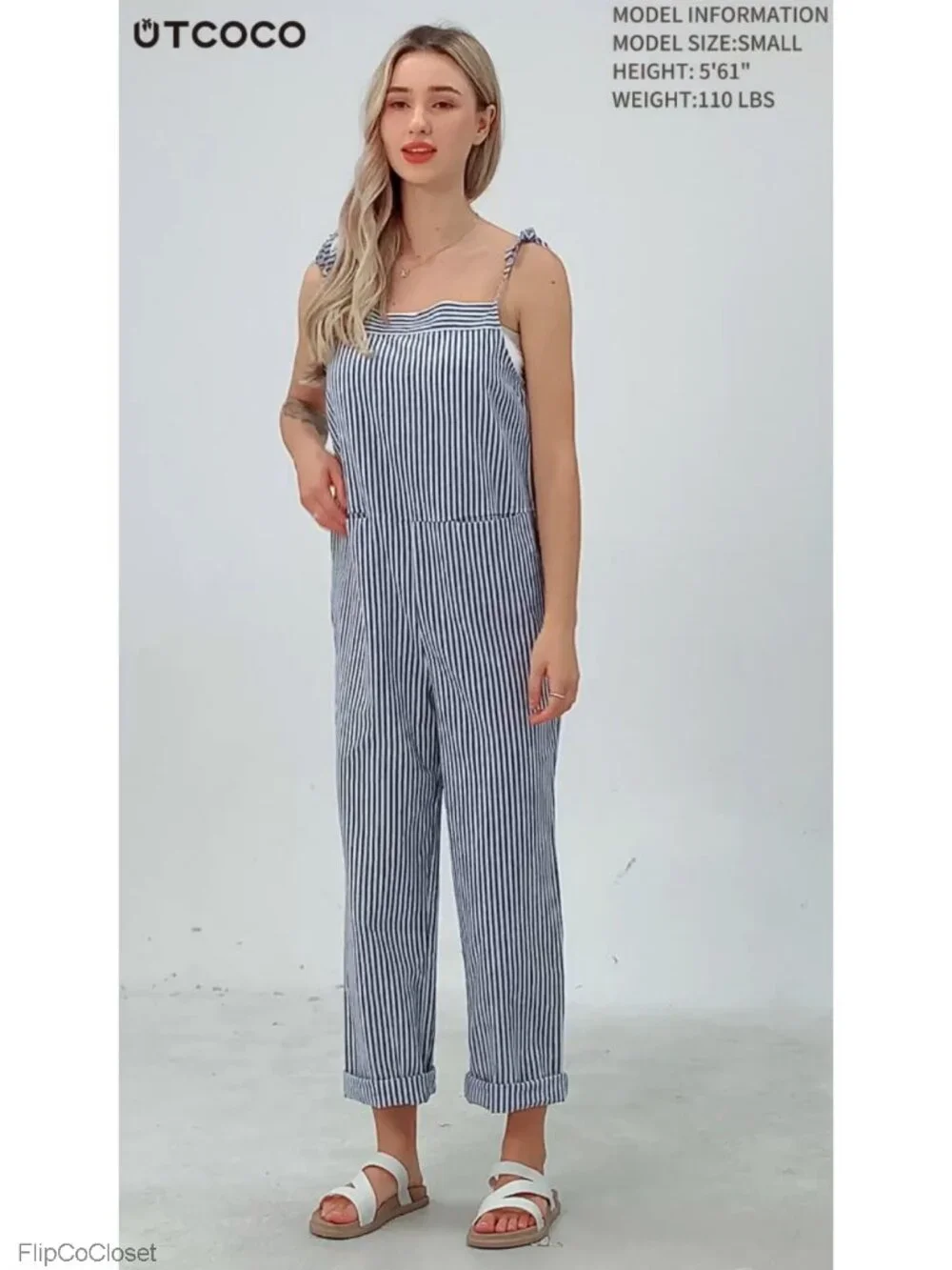 Women's Striped Overalls Loose Fit Cotton Linen Bib Pants